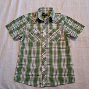 Gioberti boys size 8 green plaid shirt with snap closure, new no tags